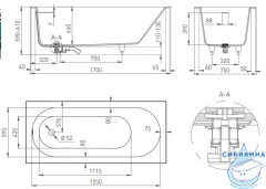 Ванна из искусственного камня Salini Ornella Kit 180x80 (материал sapirit, белый глянцевый)