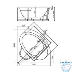 Акриловая ванна Aquatek Калипсо 146х146 с каркасом