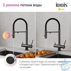 Смеситель для кухни с фильтром и гибким изливом, графит, Ace, IDDIS, ACEGMFFi05