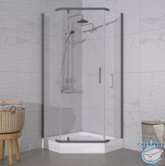 Душевое ограждение Тритон Дека 90x90 профиль графит, стекло прозрачное Щ0000073925 (с поддоном)