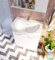 Тумба напольная 1Marka Вита 65 (2 дверки) с раковиной Балтика 65 белый глянец