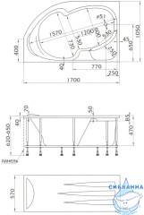 Акриловая ванна 1Marka Diana 170x105 R с каркасом