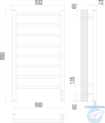 Полотенцесушитель электрический Terminus Аврора П8 50х85 (хром)