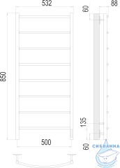 Полотенцесушитель электрический Terminus Классик П6 50х85 (сатин)