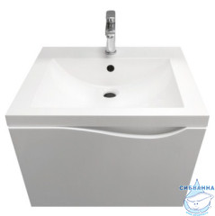Тумба подвесная 1Marka Этюд 58 (1 ящик) с раковиной Анита 58 белый глянец