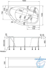 Акриловая ванна 1Marka Aura 160x105 R с каркасом