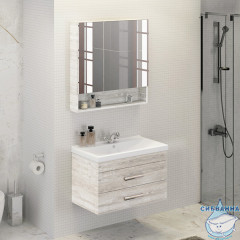 Тумба подвесная Comforty Никосия 80П дуб белый с раковиной Fest 80