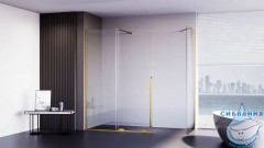 Душевое ограждение Veconi Премиум тренто 140x80 профиль золото брашированное, стекло прозрачное PTC50-SP-14080-G-01-C4 (без поддона)