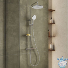 Смеситель термостатический для душа со стойкой и тропической лейкой, глянцевый хром, Ideal Spa, Milardo, ILSSBTHM89