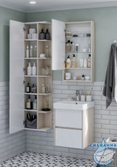 Шкаф-зеркало Акватон Сканди 45 белый глянцевый/дуб верона