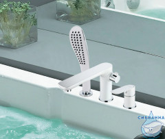 Смеситель для ванны на борт Gappo G1148 с аксессуарами (хром/белый)