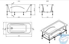 Акриловая ванна Roca Line 150x70 с каркасом