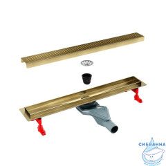 Лоток душевой, сифон 360, комбинированный затвор, перфорированная решетка, 600мм, золото, IDDIS, 975B6MG20DZ