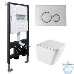 Комплект подвесной унитаз ABBER Rechteck AC1219TC белый, с закрытым дном с инсталляцией AC0105 и кнопкой AC0121 хром глянцевый