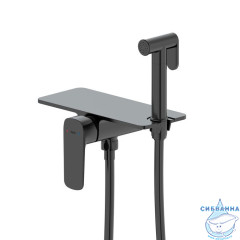 Встраиваемый смеситель с гигиеническим душем, полка, черный, Axes, IDDIS, AXEBLSHi08