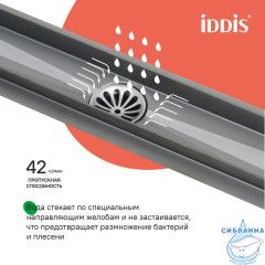 Лоток душевой, сифон 360, комбинированный затвор, перфор. решетка, 500мм, графит, IDDIS, 975B5GM20DZ