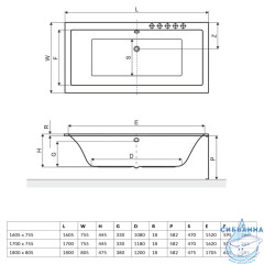 Ванна акриловая Excellent Pryzmat Slim 180x80