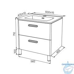 Тумба напольная с умывальником, белая, 60 см, Brick, IDDIS, BRI60WFi95K