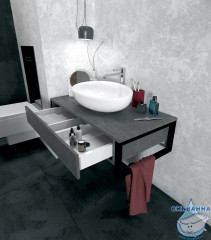 Тумба подвесная 1Marka GRUNGE LOFT 80П (1 ящик) Бетон темно-серый с раковиной  Sanita Luxe Инфинити 60