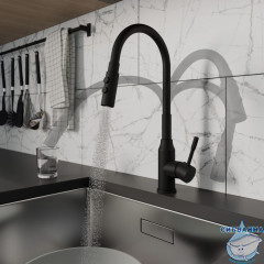 Смеситель для кухни с гибким изливом и душевой насадкой, черный матовый, Meal, Milardo, M01BL2FM05