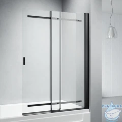 Шторка для ванны Veconi Палау 100x140 профиль черный, стекло прозрачное PL88B-100-01-C8