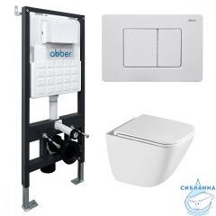 Комплект подвесной унитаз ABBER Rechteck AC1220TC белый, с закрытым дном с инсталляцией AC0105 и кнопкой AC0120MW белая матовая