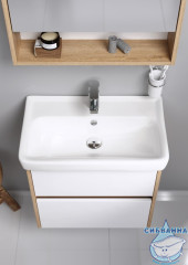 Тумба подвесная Aqwella Сити 55 белый/дуб балтийский с раковиной 60