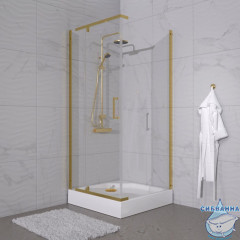 Душевое ограждение Тритон Терра 90x90 профиль золото, стекло прозрачное Щ0000073931 (с поддоном)