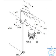  Смеситель для раковины Kludi Decus 542880575 (с донным клапаном) (черный матовый)