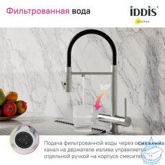 Смеситель для кухни с фильтром и гибким изливом, сатин, Ace, IDDIS, ACEBNFFi05