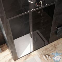 Дверь в нишу AM.PM GemW90G-140-1-195BG 140 см профиль черный, стекло тонированное