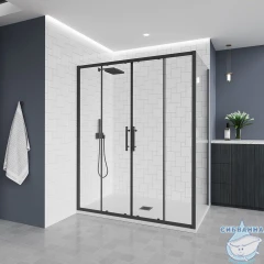 Душевое ограждение Veconi Эво 180x90 профиль черный, стекло прозрачное E4-SP-B-18090-01-C9 (без поддона)