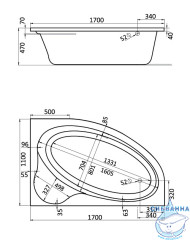 Акриловая ванна Santek Эдера 170х110 R с каркасом
