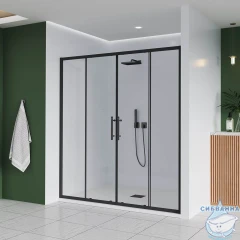 Дверь в нишу Veconi Эво 130 профиль черный, стекло прозрачное E4-B-130-01-C9