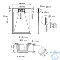 Поддон из стеклокомпозита WasserKRAFT Elbe 110x80 74T14