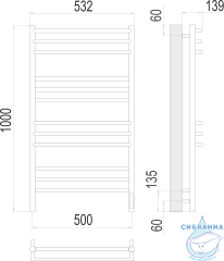 Полотенцесушитель электрический Terminus Прато П12 50х100 (с возможностью скрытого подключения, подключение справа)