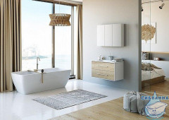 Тумба Aqwella Маями 75 белый/дуб сонома с раковиной Малага 75