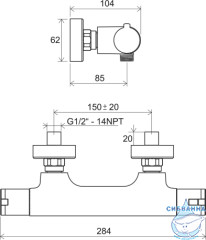  Смеситель для душа термостатический Ravak TE 032.00/150 X070034 (хром)