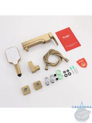 Смеситель для ванны Raglo R02.30.03 с душевым гарнитуром (сатин золотой)