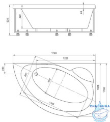 Акриловая ванна Aquatek Аякс 2 R 170х110 с каркасом