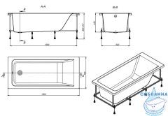 Акриловая ванна Roca Easy 150x70 с каркасом