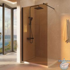 Душевое ограждение Vincea Walk-In 100 см профиль черный, стекло янтарь VSW-1H100GSB