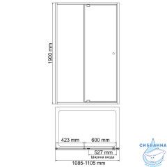 Дверь в нишу Wasserkraft  Aula 11P13 110 см профиль хром, стекло прозрачное 