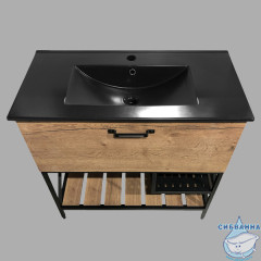 Тумба напольная Comforty Бредфорд 90 дуб темный с раковиной Comforty 90E черная