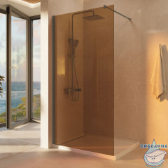 Душевое ограждение Vincea Walk-In 100 см профиль вороненая сталь, стекло янтарь VSW-1H100GSGM