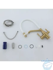 Смеситель кухни Frap F4397-3 (сатин золотой/белый)