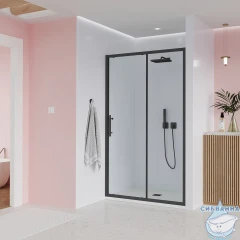 Дверь в нишу Veconi Эво 170 профиль черный, стекло прозрачное E1-B-170-01-C9