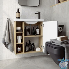 Тумба Aqwella Alba 60 R белый/дуб давос с раковиной Compact Slim 60