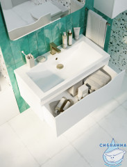 Тумба подвесная 1Marka Этюд 100 (1 ящик) с раковиной Анита 100 белый глянец