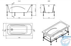 Акриловая ванна Roca Line 160x70 с каркасом